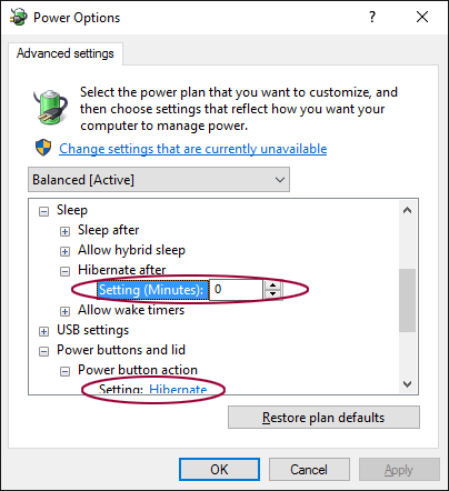 Change Sleep and Hibernate values