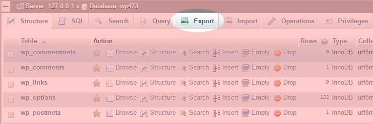 Move WordPress Site from Localhost to Live Server - ExportDatabase