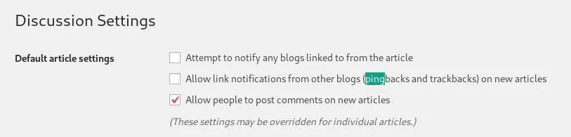 Disable pingback from Discussion setting
