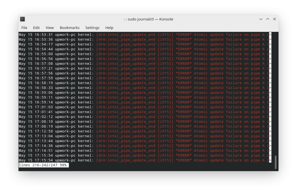 Log error in journalctl in manjaro