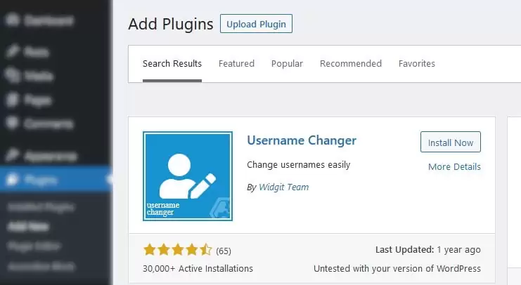 Username Changer WordPress plugin