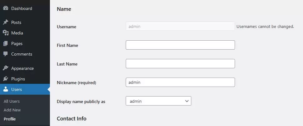 Users are not allowed to change usernames in WordPress