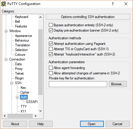 PuTTY Configuration for Windows OS.