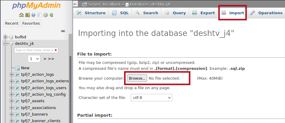 Import Database in phpMyAdmin