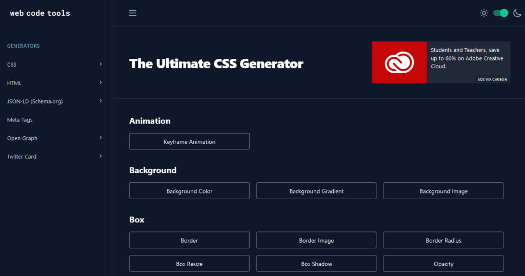The Ultimate CSS Code Generator by WebCode
